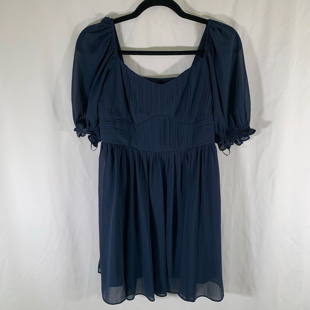 New Mi Ami Francesca's Mini Dress Women's Medium Blue Short Sleeve Smocked